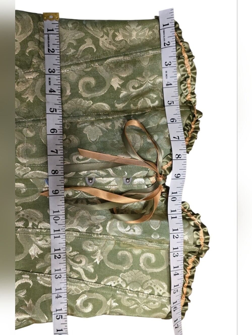 Green Brocade Damask Corset Top Ruffle Bustier Cottagecore - Picture 9 of 10